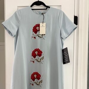 NWT Tuckernuck light blue dress with embroidered red flowers
